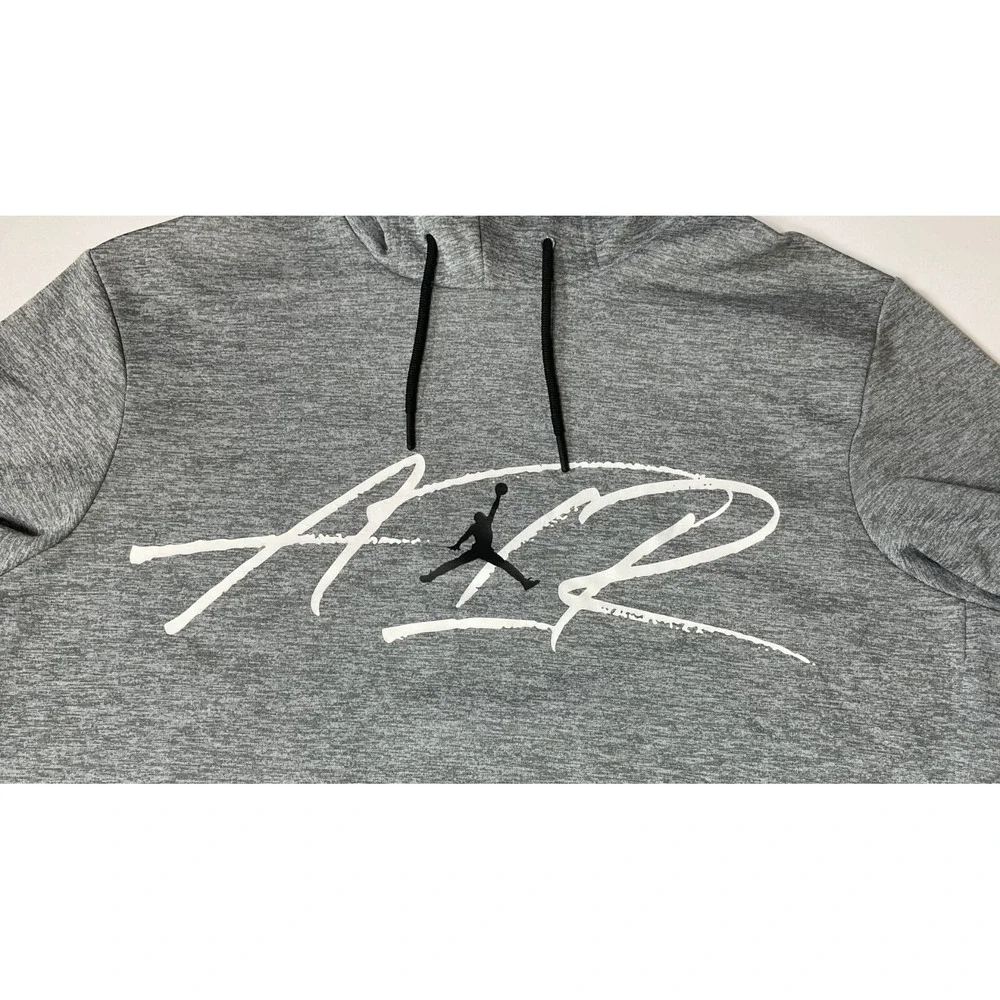 Air Jordan Therma Hoodie Men's M Gray Graphic Jump Man Pockets Fleece Pullover